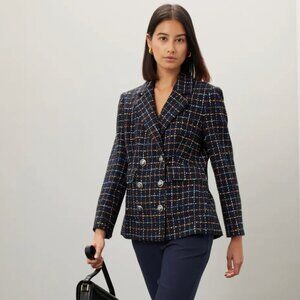 Veronica Beard Rumer Dickey Navy Tweed Double-Breasted Blazer